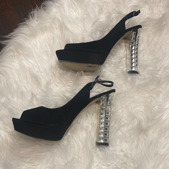 Charles & Keith Collection 39 (8.5) Suede Slingback platforms Crystal bling - Picture 6 of 11